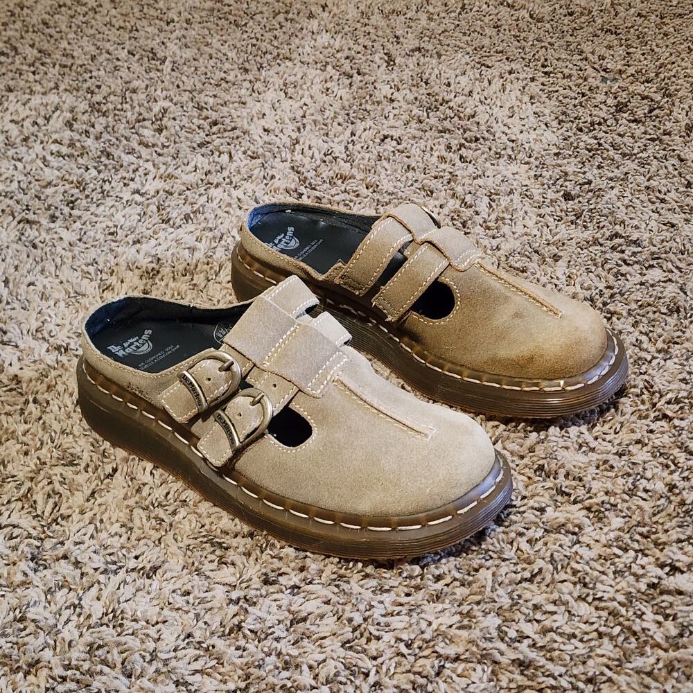 Dr Martens Vintage Women's Beige Suede Double Buckle Clogs Mule Slip On Shoe 6
